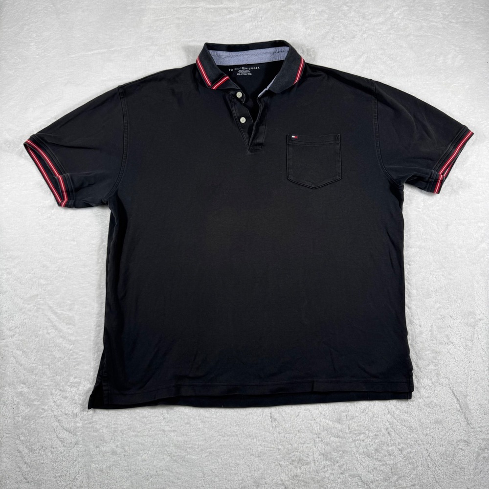 Tommy Hilfiger Men XXL Black Cotton Polo Shirt Short Sleeve Tipped Collar Pocket